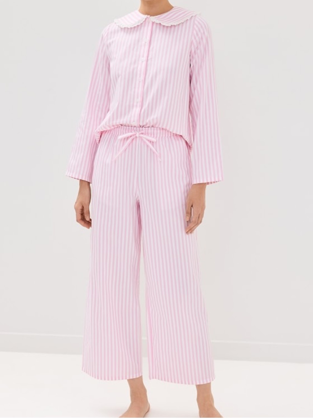 Hill House Pink Stripe Lace-Collar Women’s Pajama Set